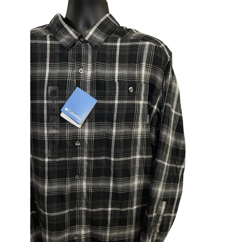 Columbia Cornell Woods Men's Size XL Flannel Long Sleeve Shirt Black Gray NWT